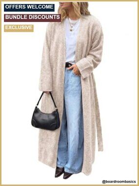 Oversized Long Cardigan Sweater with Belt Ankle Length Knit Coat